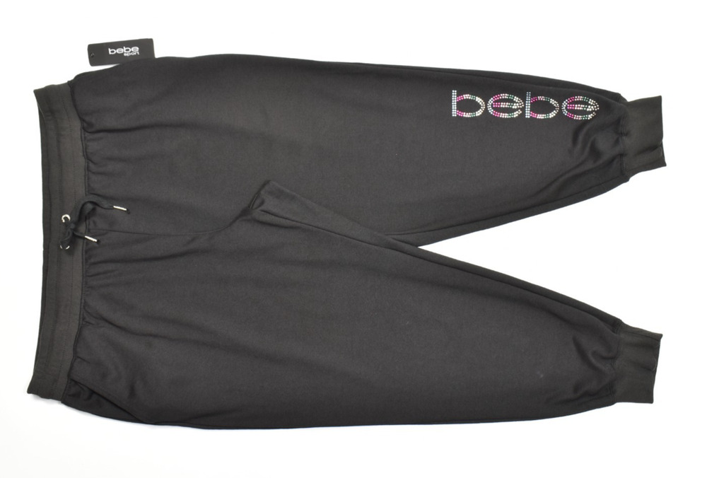 bebe sport Women's Plus Size 3X Black Rhinestone Logo Jogger Pants Cotton NWT